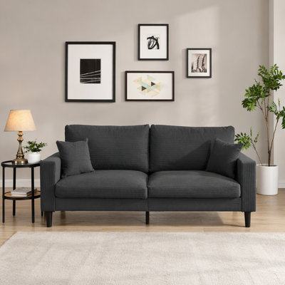 Canapé à trois places de 74 po à haute résilience, canapé 3 places à cadre en bois, canapé rembourré moderne et confortable, appartement dans la chambre à coucher, gris foncé