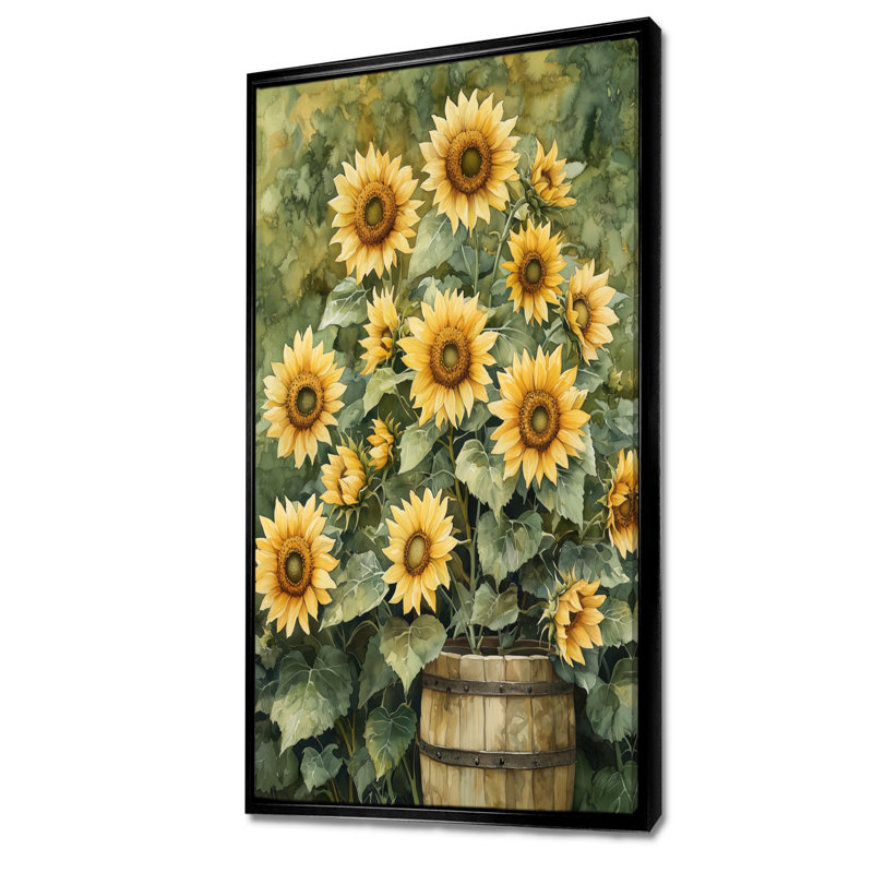Dorison Sunflowers In The Orchard Garden I - Art mural tournesols, H 60 po x l 28 po, Reproduction avec cadre flottant, Noir