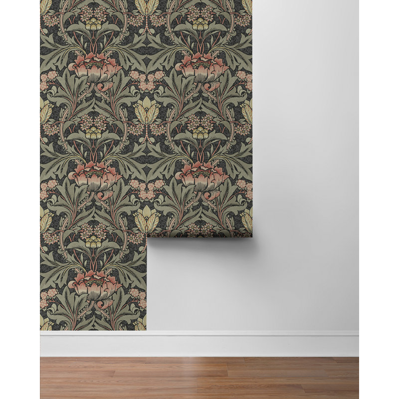 Rouleau de papier peint adhésif lisse L 18 pi x l 20,5 po Craw, Vert / rouge / beige