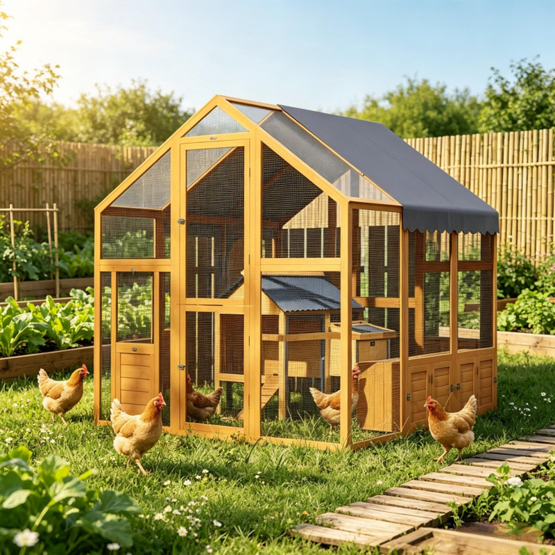 Poulaillers accessibles à pied, grand enclos rustique en bois pour volailles de style ferme, idéal pour le jardin
