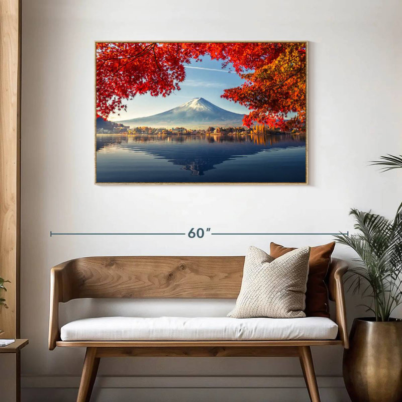 Mont Fuji - automne, Cadre flottant en bois naturel, 43 po x 29 po