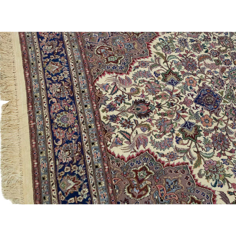 Tapis bleu / gris / blanc noué à la main de haute qualité