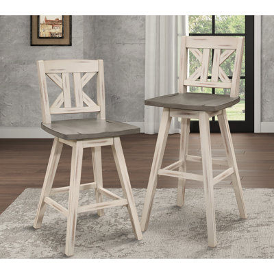 Chaises à hauteur de comptoir (paire), gris blanc, bois d'hévéa massif, aspect salle à manger rustique, pivotant à 360 degrés, divisées, capacité de poids de 250 lb, 2 360 chaises pivotantes, cuisine et mobilier, 250 lb