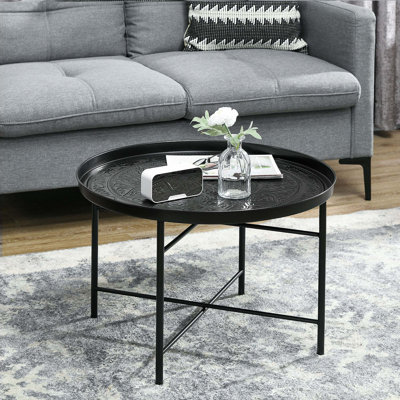Table basse ronde de 24 po avec plateau martelé, table centrale en métal rétro pour le salon, la chambre à coucher et la table d'appoint