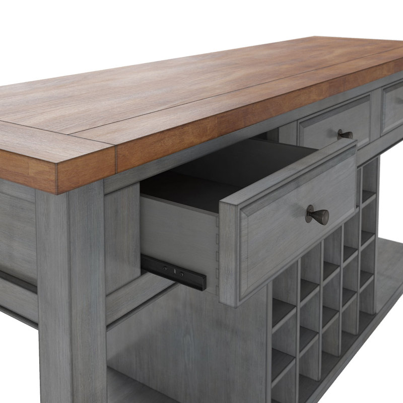 Buffet bas en bois d'hévéa à 3 tiroirs de 62 po de largeur Fortville, Gris antique