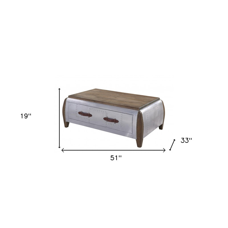 Table basse 51 po en bois massif brun et gris avec tiroir
