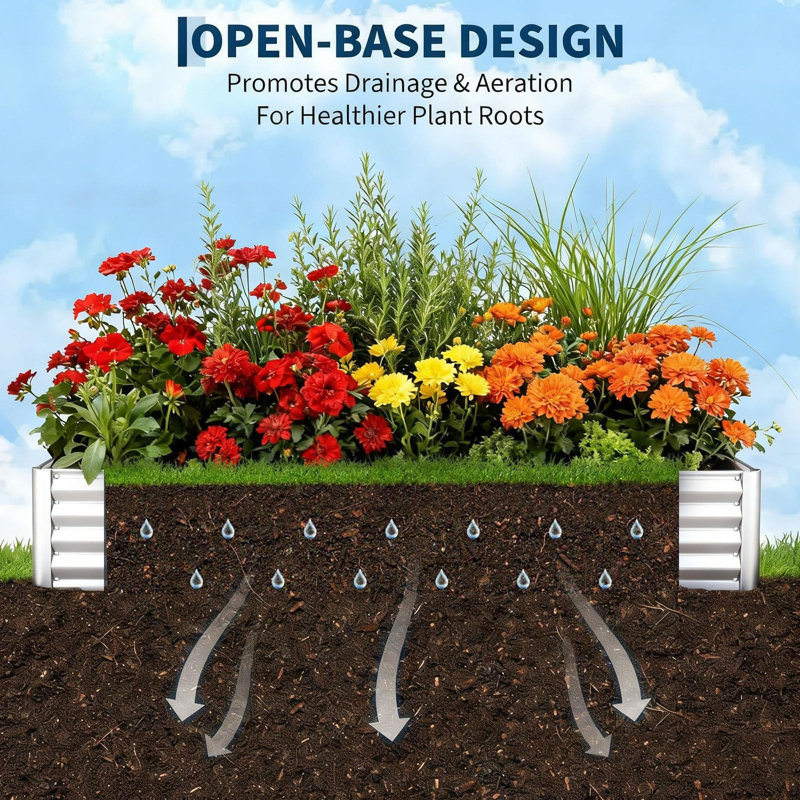  Spacious Outdoor Raised Garden Beds Set - 2 Pack Galvanized Metal Planter Boxes, Durable Planting Containers for Vegetables, Flowers, Herbs, Backyard Gardening, Silver, 180×46×28cm