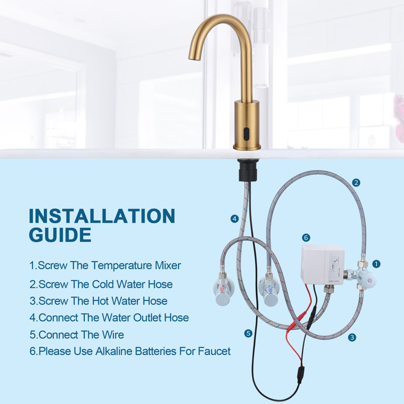 Automatic Touchless Bathroom Sink Faucet with Motion Sensor and Deck Plate for 1 or 3 Hole Installation, Gold