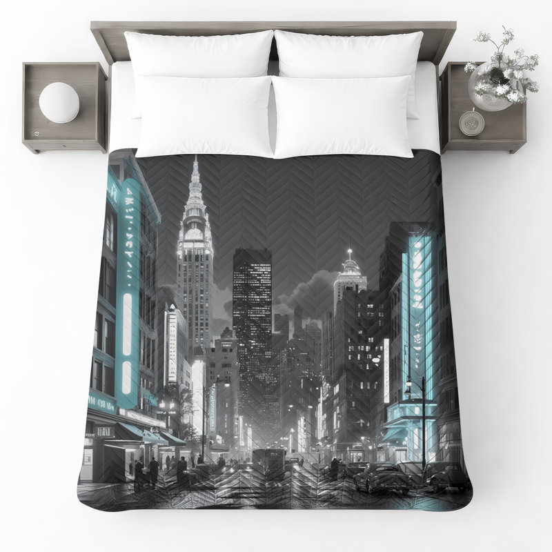 Couvre-lit matelassé rétro Cityscape Night toutes tailles, Grand lit