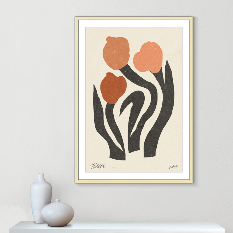 Imprimé de fleurs modernes par NKTN, 29.5'' W x 41.5'' H, Matted Print, Matte Gold