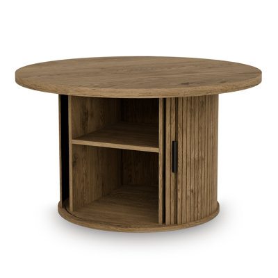 35.4" W Round Coffee Table with Storage, Mid Century Modern Table for Living Room