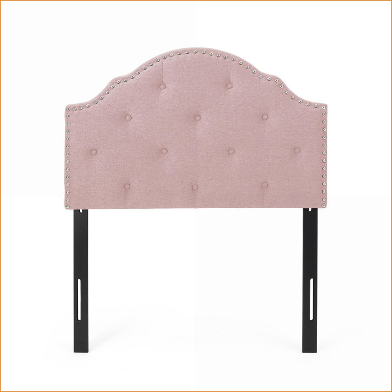 Twin Size Solid Wood Upholstered Headboard - Adjustable Height, Button Tufting &amp; Nailhead Trim, Twin, Blush