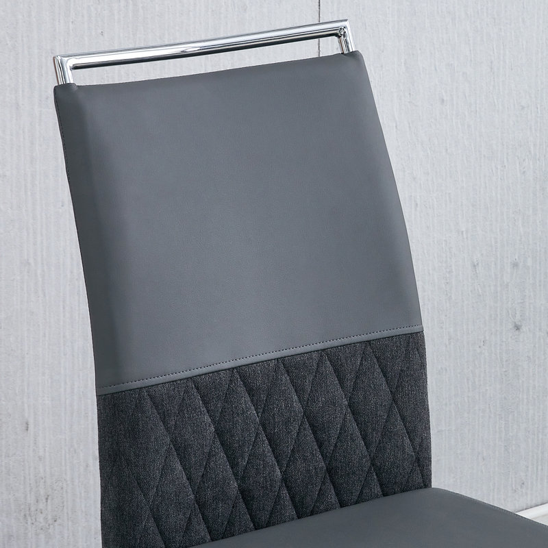 Dining Chairs With Backrest In Pu Artificial Leather And Linen, Grey, 6