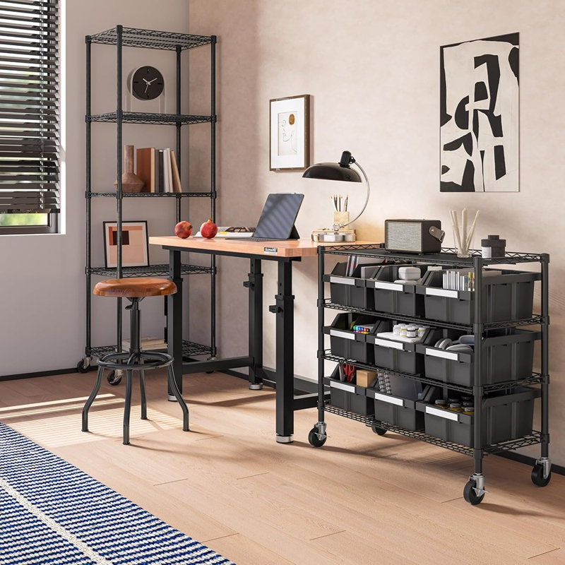 Étagère à bacs en acier à 4 niveaux - Étagère de rangement solide avec 9 bacs - Organisateur pour garage, entrepôt, bureau, restaurant, salle de classe, cuisine, graphite