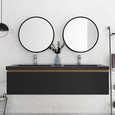 60'' Wall-Mounted Bathroom Vanity In Mature Oak With Integrated Resin Top