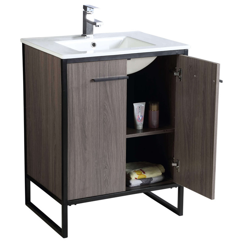 Meuble-lavabo simple 30 po Saray, Taupe gris