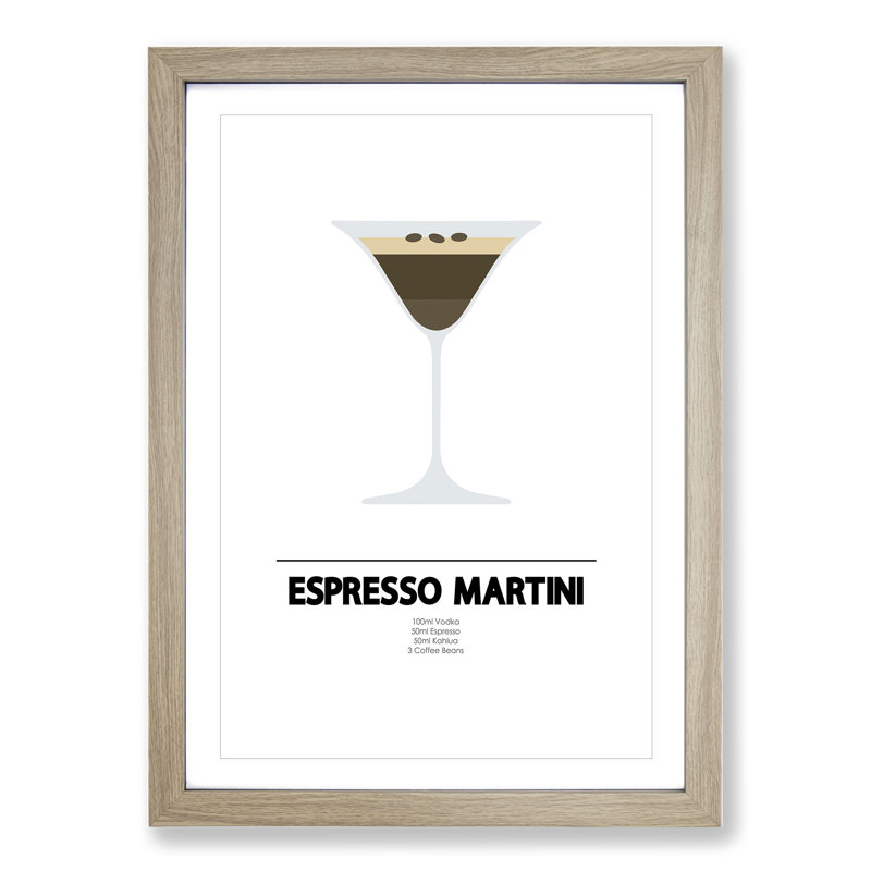 Espresso Martini - Picture Frame Graphic Art on MDF, Oak, 48cm H x 36cm W x 2cm D