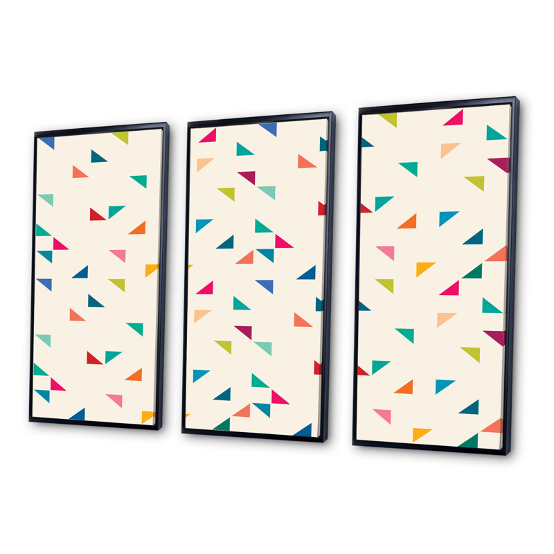 «Abstract Triangular Retro Pattern I», reproduction de cadre photo sur toile 3 pièces, Cadre noir, H 28 po x l 36 po x P 1 po