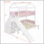Lit superposé en bois en forme de maison avec glissière et escalier de rangement, cadre de lit simple / simple pour enfant, blanc + rose-129230803