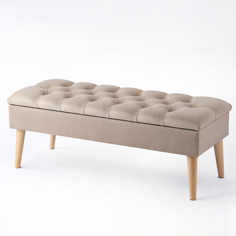 Thalassa Velvet Upholstered Storage Bench, H44 x W100 x D30cm, Beige, Natural