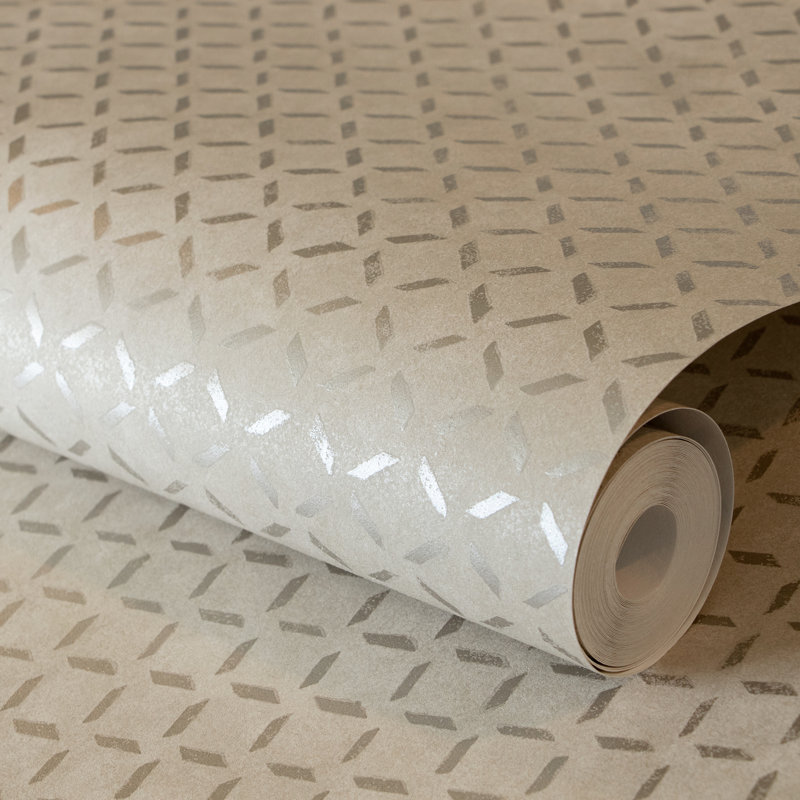 Soho Metallic Industrial Grid 10.05m x 53cm Wallpaper Roll, Cream Gold