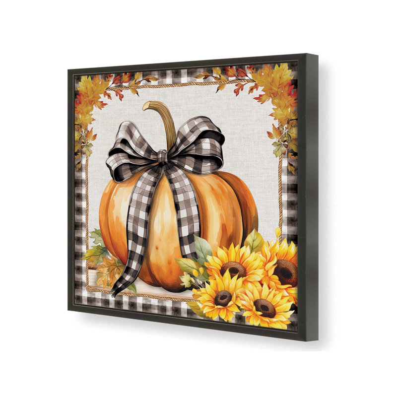 «Fall Ribbon Pumpkin» par Nicole DeCamp, reproduction d'art, L 30 po x H 30 po, Noir, Impression encadrée