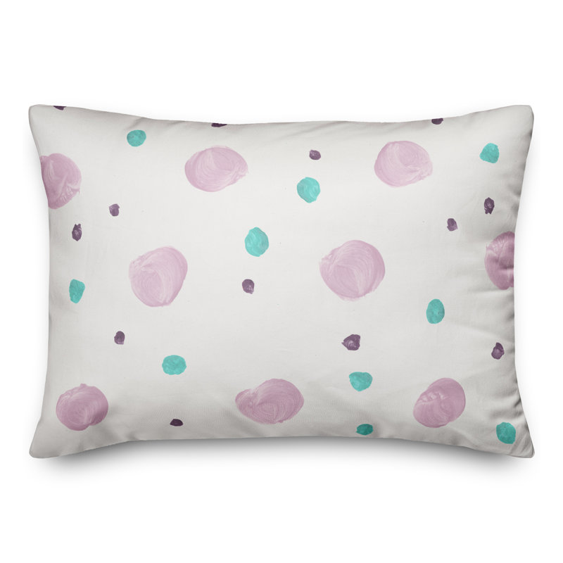 Coussin décoratif intérieur / extérieur en polyester à pois , Rose / blanc, H 14 po x l 20 po