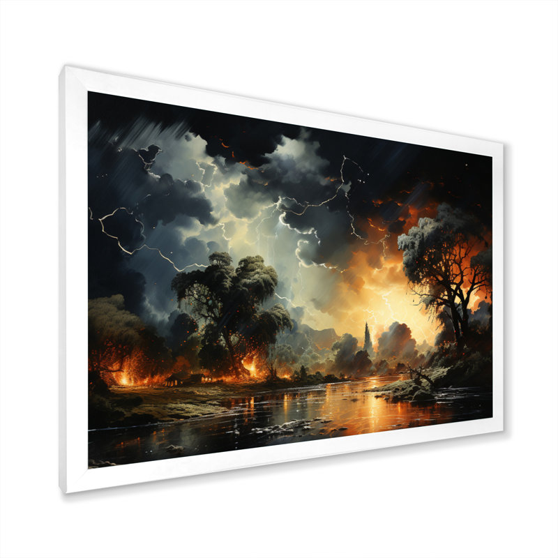 Storm Electric Dance I - Landscapes Wall Decor, H 34 po x l 44 po x P 1,5 po, Cadre simple blanc