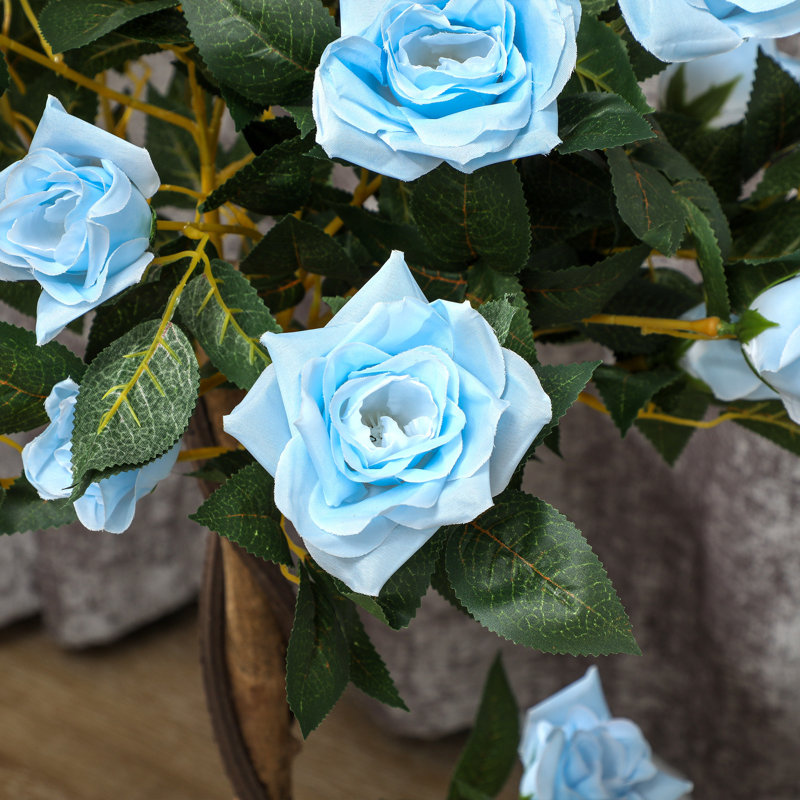 Outsunny Artificial Rose Tree with Twisted Trunk Set of 2, Light Blue