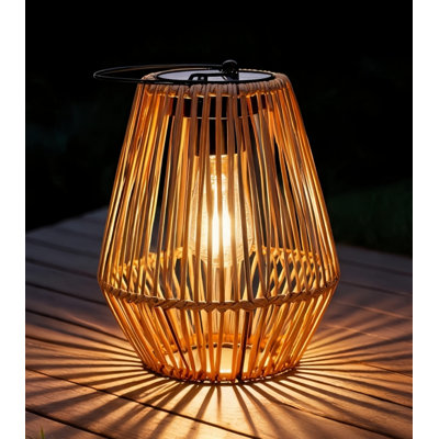 Solar Rattan Lantern Outdoor, Waterproof Hanging Solar Lantern, Decorative Patio & Porch Light, Warm White Ambient Glow