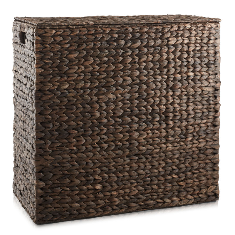 Casafield Laundry Hamper with Lid, 2-Section Water Hyacinth Laundry Basket, Brown
