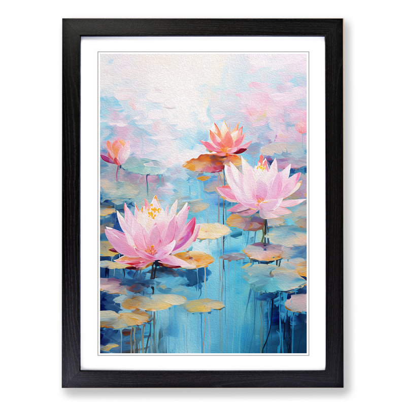 Lotus Flower Action - Single Picture Frame Print on Wood, Black Framed, 34cm H x 25cm W x 2cm D