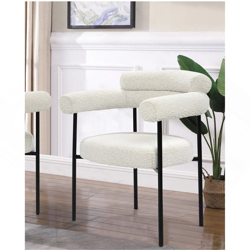 Ensemble de 2 chaises de salle à manger en tissu Boucle, Crème, crème, Noir