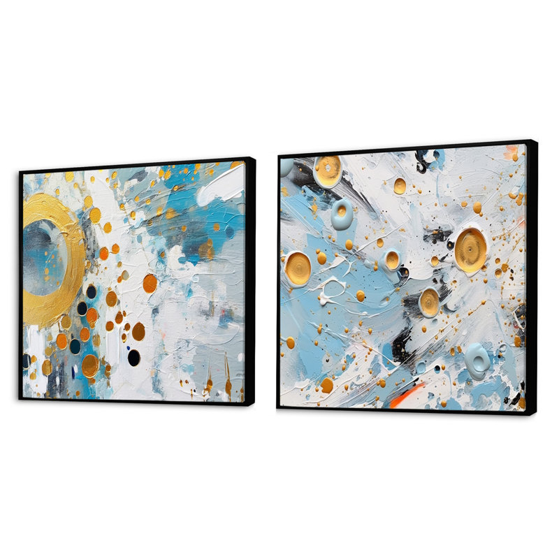 Combat abstrait bleu et bleu sarcelle abstrait et abstrait - Collages abstraits, Cadre flottant noir, H 16 po x l 33 po