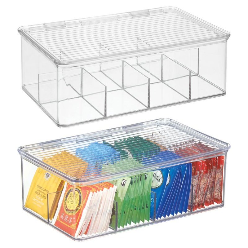 Stackable 8-Section Tea Storage Box - Tea Bag Organizers for Kitchen Cabinet, Countertop, or Pantry