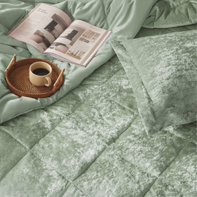 Ensemble de housse de couette en velours 3 pièces avec coussin décoratif vert