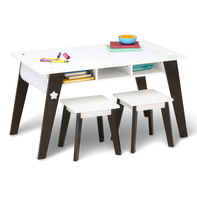 Ensemble de table Wildkin Kids Arts & Crafts - Design moderne Mid-Century avec 2 tabourets, casiers de rangement et rouleau de papier - Espresso