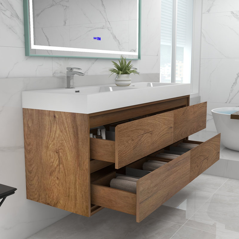 Daijiah 60'' Double Bathroom Vanity with Acrylic Top, White