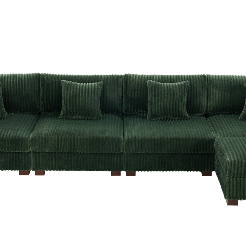 5 Seater Sectional, Green Faux Fur