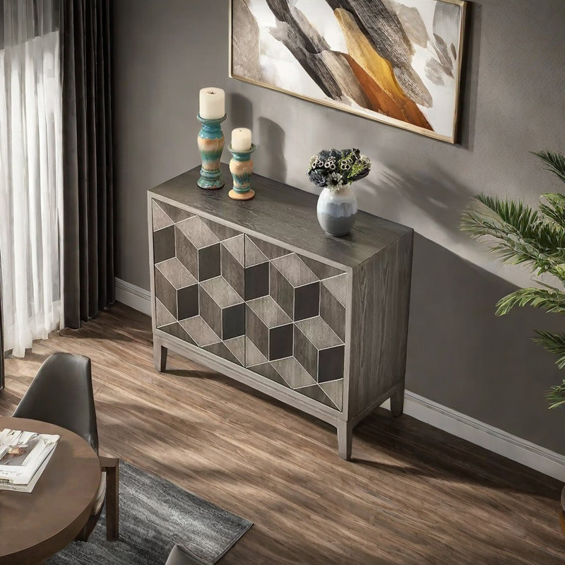 Geometric Two-Door Storage Accent Cabinet