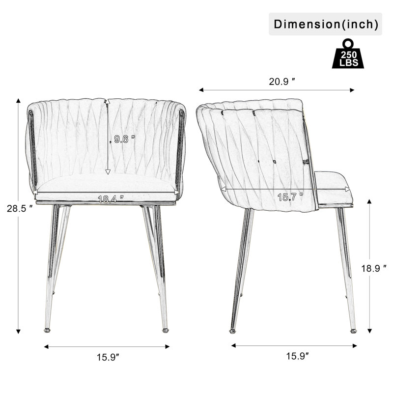 Velvet Woven Dining Chair, Silver, Ivory