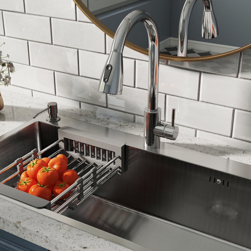 Évier de cuisine à simple cuve encastrée en acier inoxydable de 28 po L x 18 po avec robinet coulissant