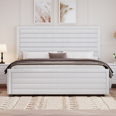 Bed Frame, Upholstered Platform Bed with Velvet Headboard and Footboard, Mattress Foundation with Wooden Slats