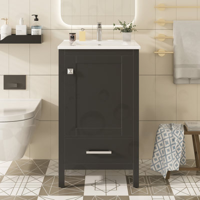 Meuble-lavabo de salle de bain avec lavabo en céramique et tablette de porte