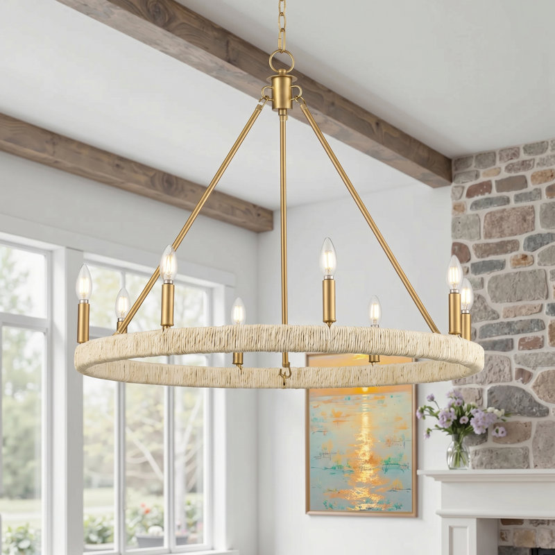 8-Light Candle Style Dimmable Wagon Wheel Chandelier