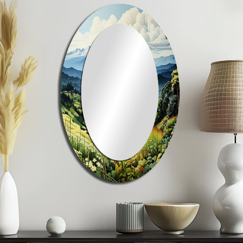 Miroir mural ovale en métal Countryside Mountain Vista Patchwork I, 36 po x 24 po