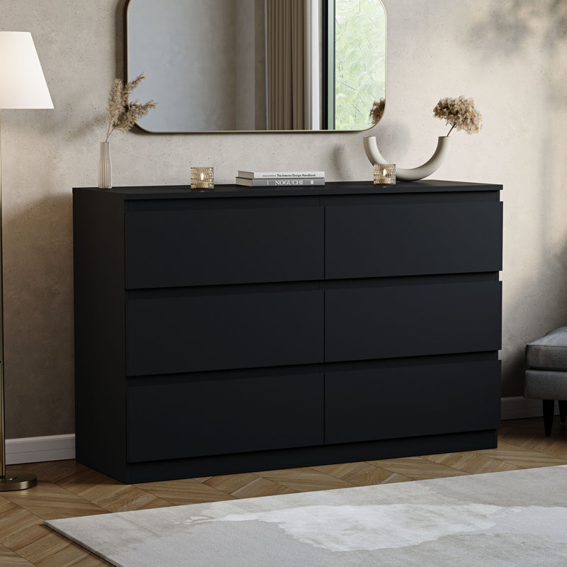 Cunha 6 - Drawer 120 cm Wide Chest of Drawers, Large Bedroom Dresser & Storage Cabinet, Black