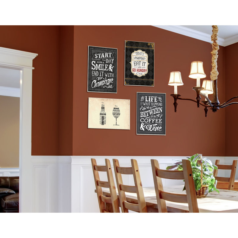 «Life is What Happens entre Coffee & Wine» par Melody Hogan, reproduction d'art textuel sur toile, Plaque murale