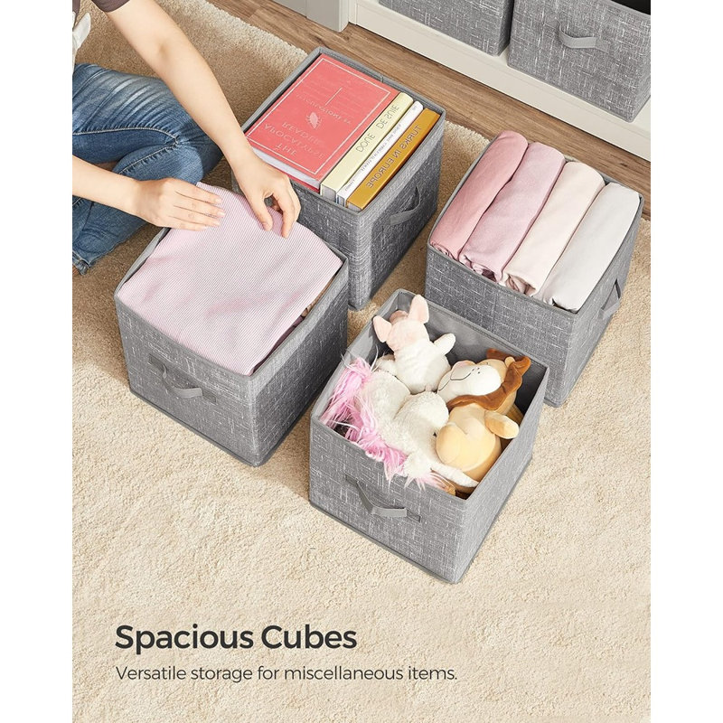 Ensemble de 6 cubes de rangement pliables - Bacs en tissu non tissé avec poignées doubles, organisateurs de placard et de tablettes, gris quenouille