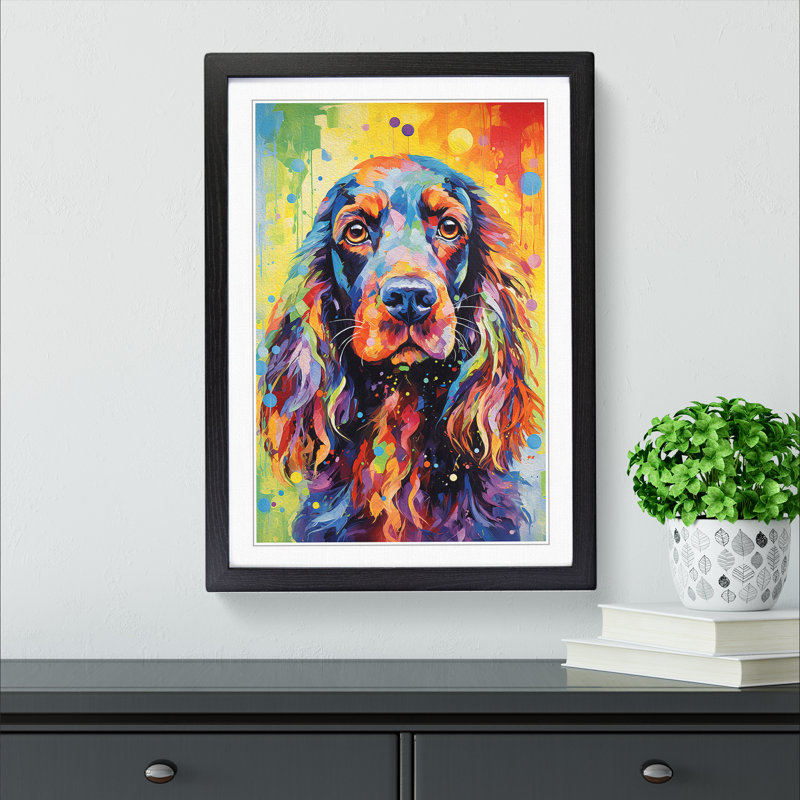 Cocker Spaniel Impressionism - Single Picture Frame Print on Wood, Black, 64cm H x 46cm W x 2cm D